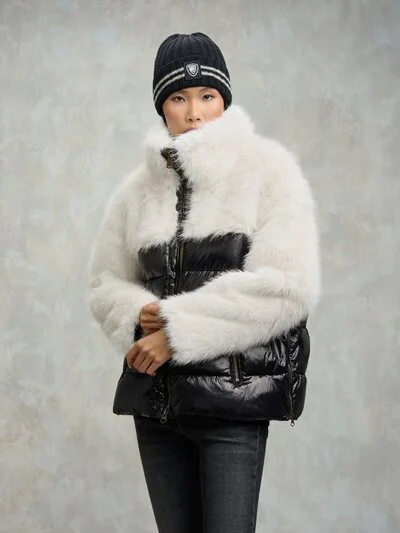 NYLON JACKET WITH ECO FUR DOVE