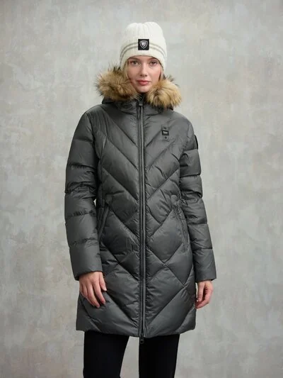 ALTHEA LONG DOWN JACKET WITH GEOMETRIC LINES - Blauer