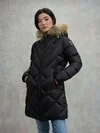 Blauer - ALTHEA LONG DOWN JACKET WITH GEOMETRIC LINES - Black Inside Beige 301 - Blauer