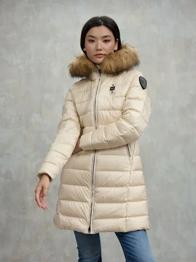 LANGE DAUNENJACKE MIT PELZ KRISTIN - Blauer