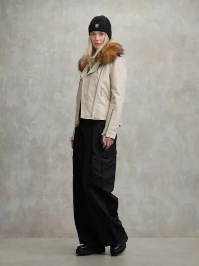 WOMEN's Biker Jacket With Fur Cherry | Blauer ®