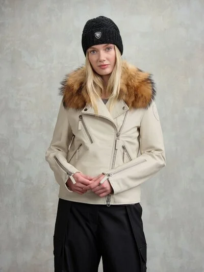 BIKER JACKET WITH FUR CHERRY_