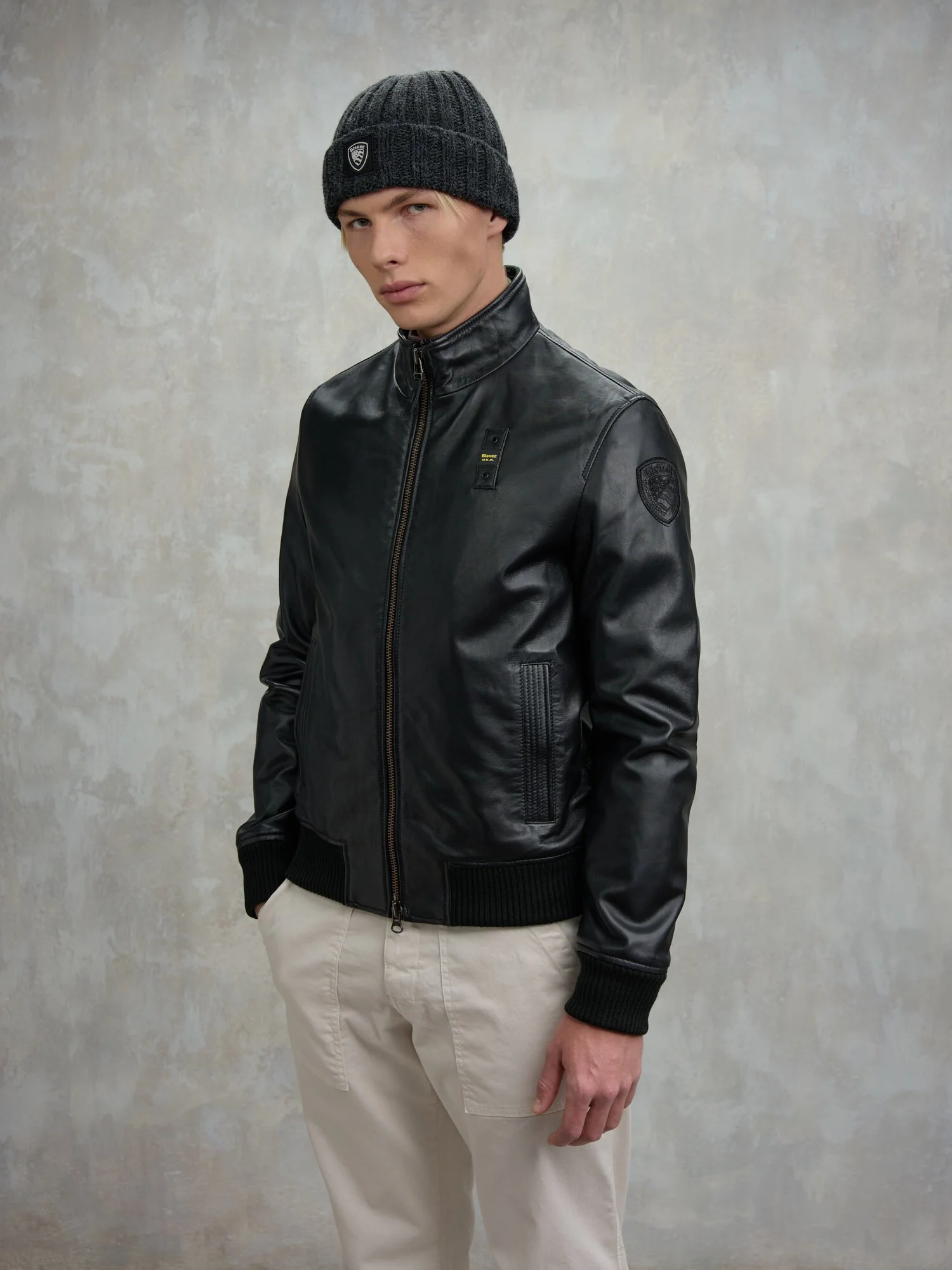 Blauer Usa Blauer Giubbino Pelle Blauer Bomber Nero Uomo Blauer