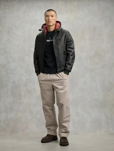 Men's Alder Leather Jacket With Hood | Blauer ®