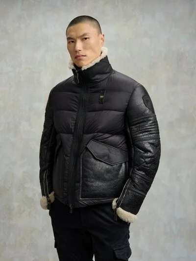 BUMSTEAD DOWN JACKET WITH CRACKED SHEARLING - Blauer