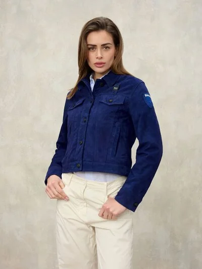 blue suede dress jacket 60s Lace Up Blue Suede Jacket Luxie Vintage