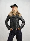 BIKER JACKET WITH FUR CHERRY - Zoom