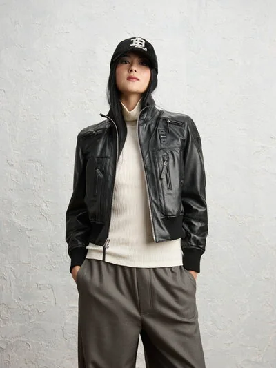 BOMBER AUS WEICHEM VIOLANTE-LEDER