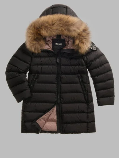 LONG QUILTED JACKET WITH ECO-FUR KRISTIN JUNIOR