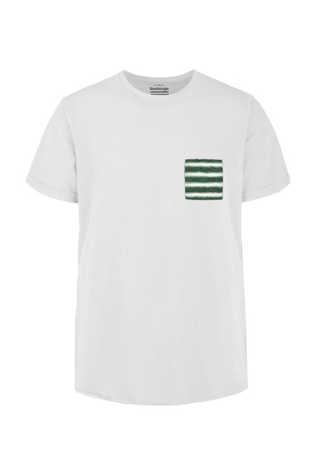 Cotton T-shirt with striped small pocket