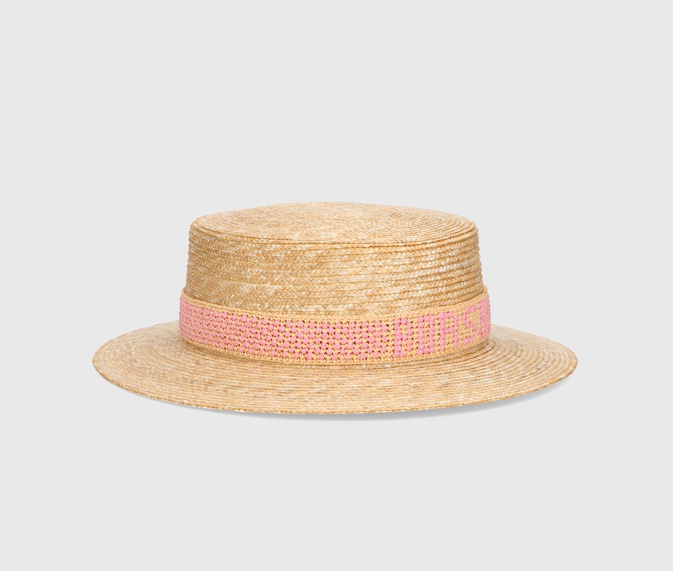 Magiostrina braided straw boater raffia logo hatband