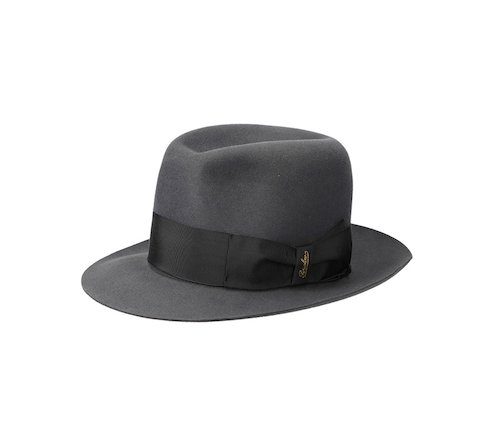 Fatto a mano Grigio PORK PIE HAT 100/% Lana Feltro Raso Borsalino Fedora