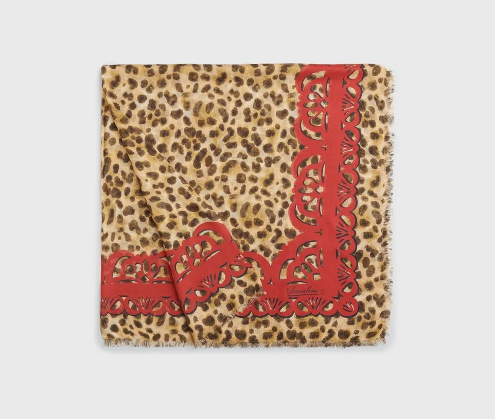 Leopard-print shawl with Borsalino logo