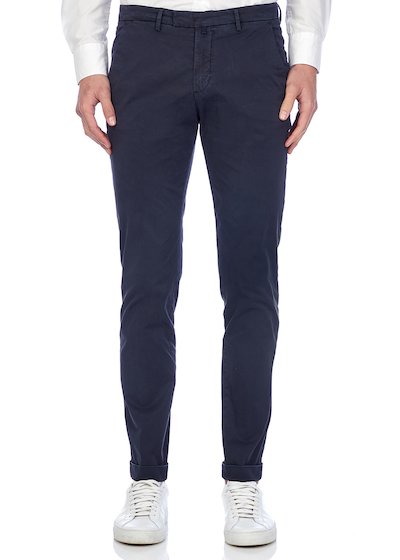 Slim fit slash pocket trousers gabardine with cuffs - Blu Navy
