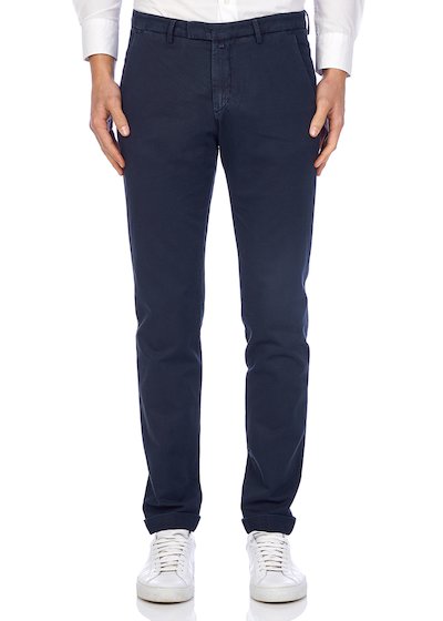 Slim fit slash pocket trousers satin with cuffs - Blu Navy