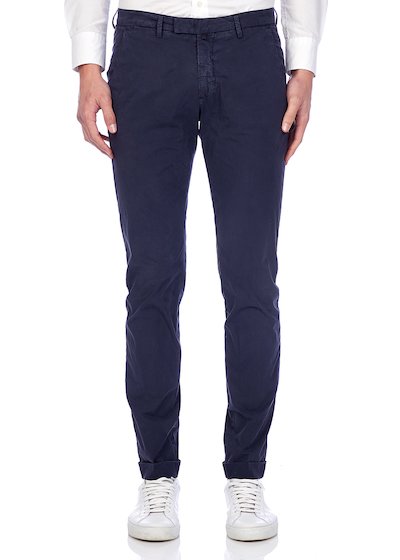 Slim fit slash pocket trousers poplin vintage effect with cuffs - Blue