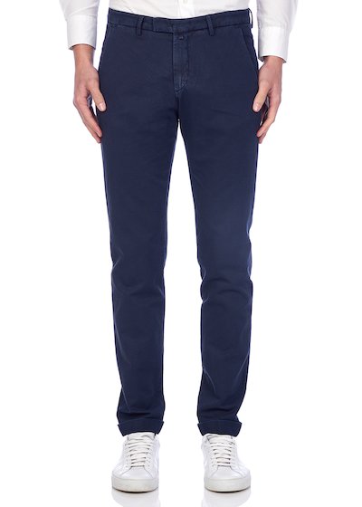Slim fit slash pocket trousers dyed drill linen blend with cuffs - Blue