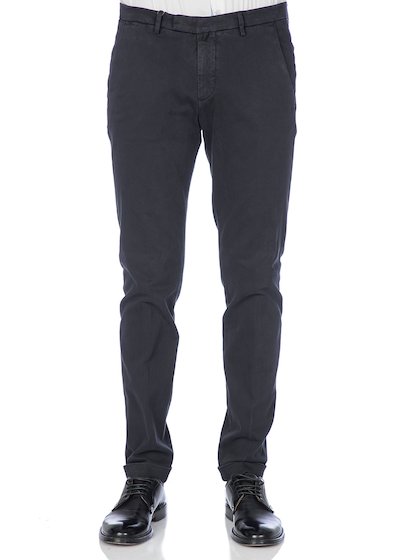 Gabardine slim fit slash pocket trousers with cuffs - Blue Navy