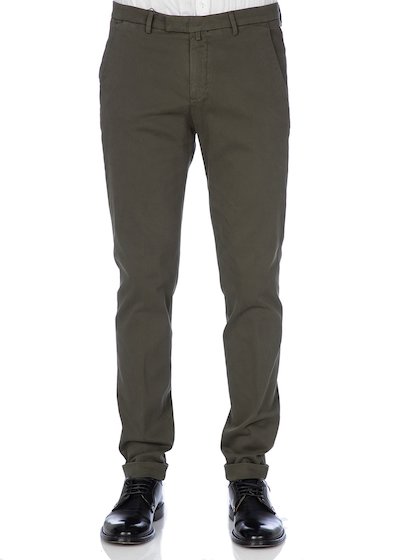 Gabardine slim fit slash pocket trousers with cuffs - Dark Green
