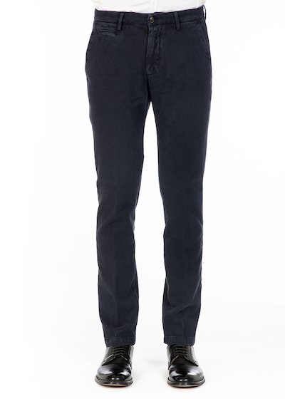 Casual slim fit trousers in cotton honey comb - Blue Navy