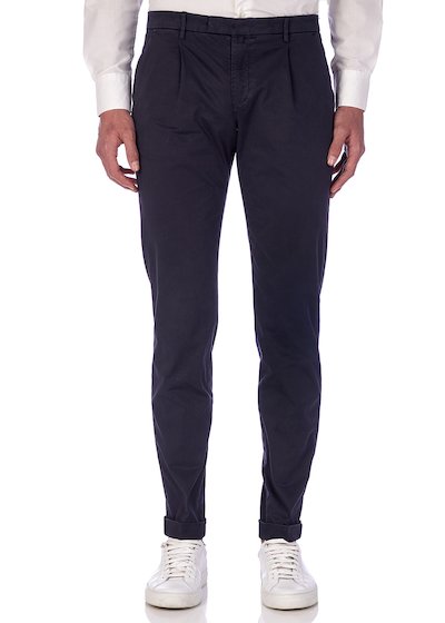 Slim fit slash pocket trousers satin with cuffs - Blu Navy