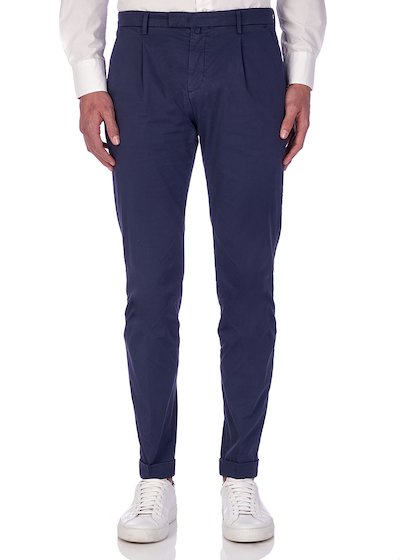 Slim fit slash pocket trousers twill microweaving with cuffs - Dark Blu