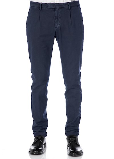 Pantalone tasca america slim fit con pence e risvolto in micro nido d'ape - Blu Navy