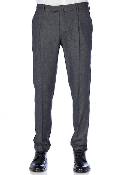 Pantalone tasca america slim fit con pence e risvolto in lana comfort melange - Grigio Scuro