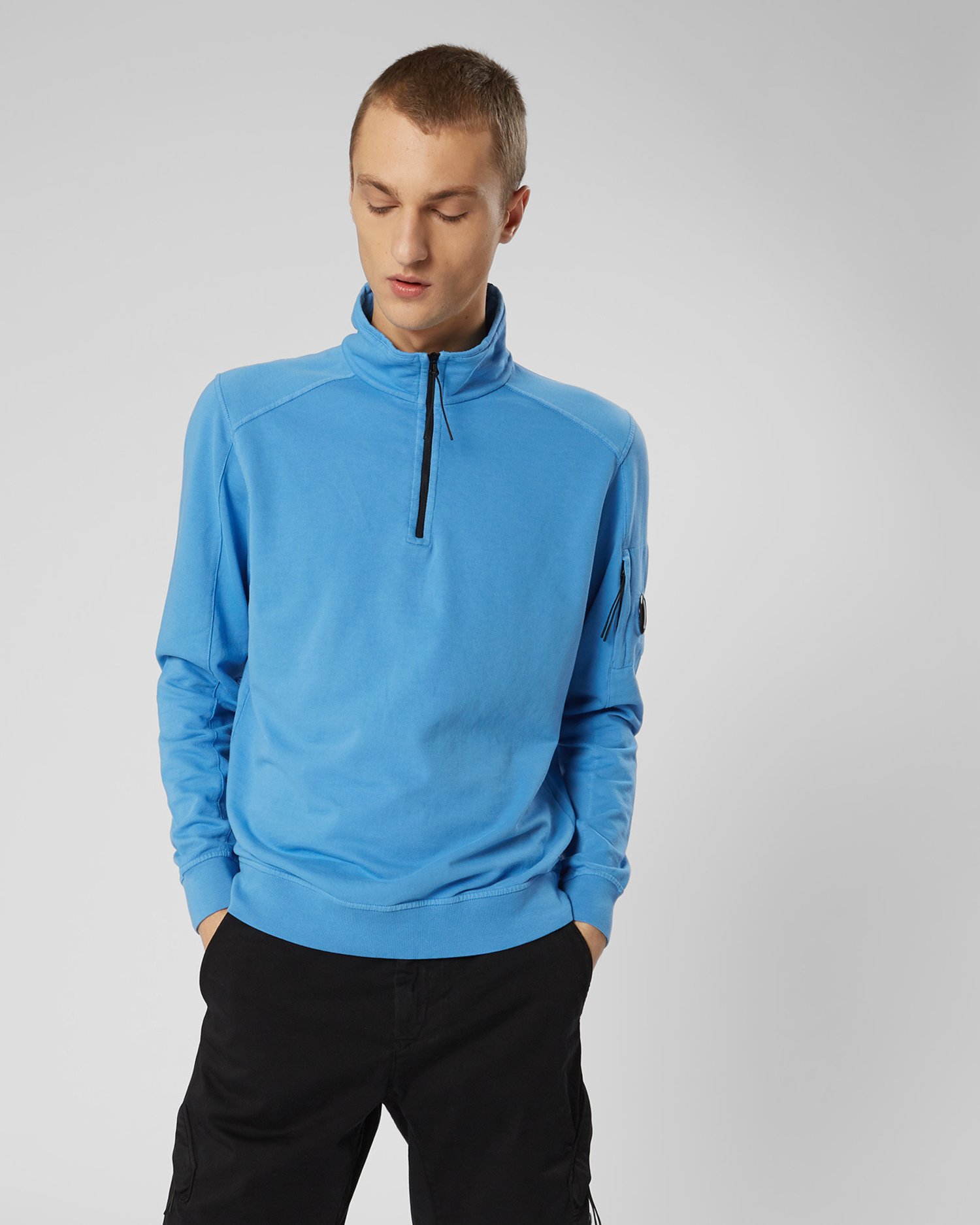 light blue quarter zip sweater