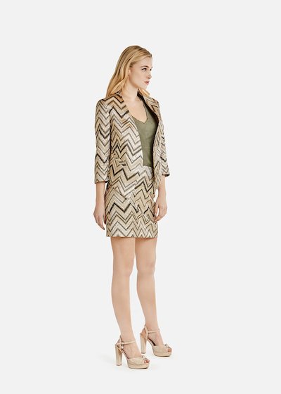 Gold miniskirt Golden season pattern zig zag effect - Light Beige Fantasia