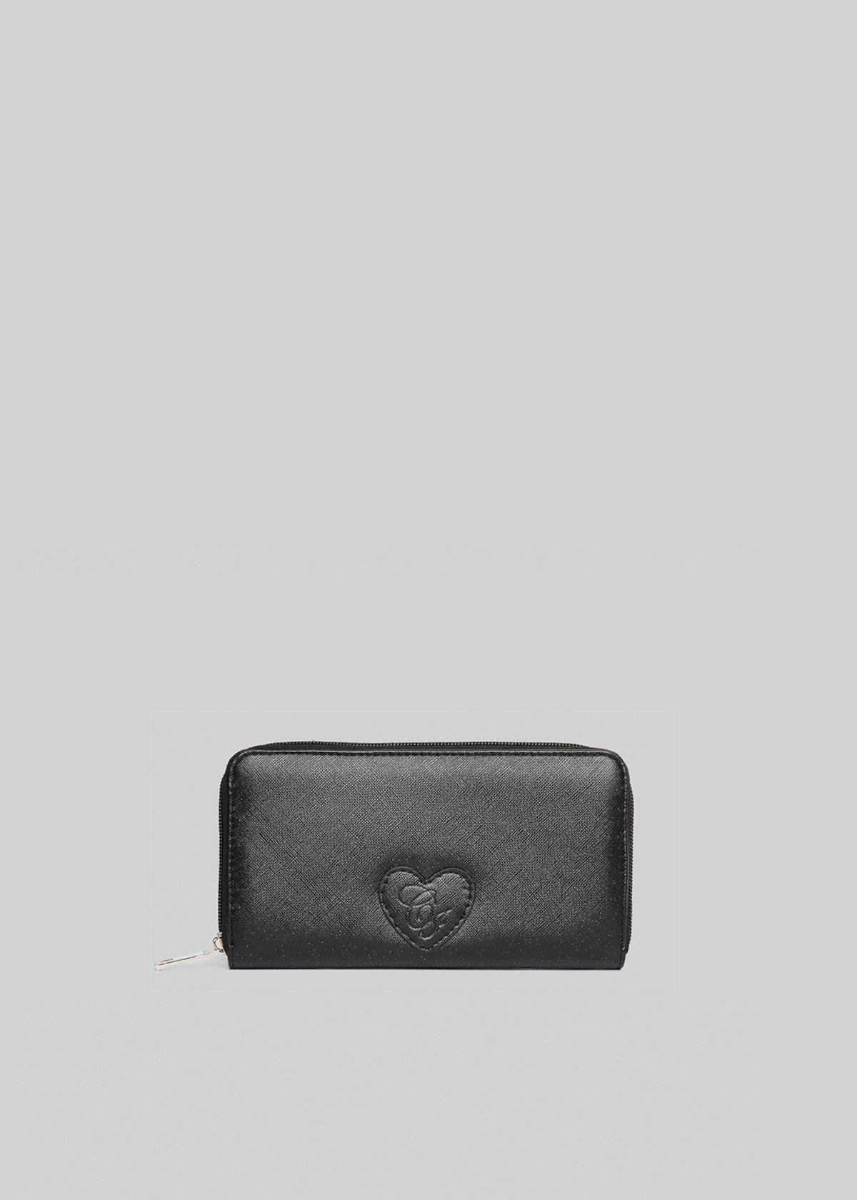 Portafoglio Pinkas in ecopelle saffiano lurex con patch heart - Black