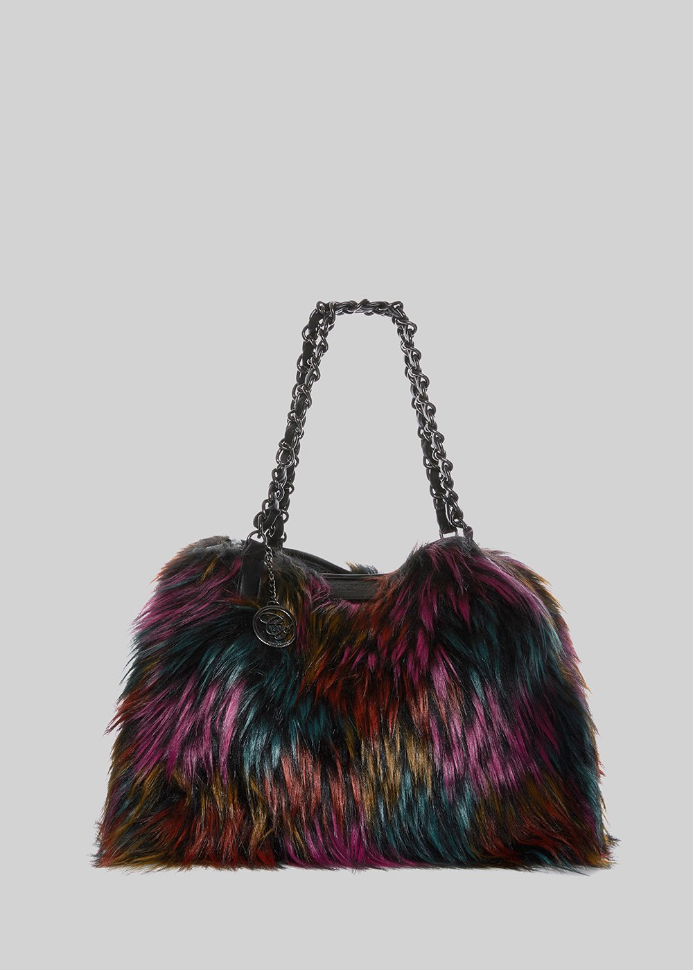 Fake fur multicolor bag Favolosa with chain handles - Black Fantasia - Woman - Category image