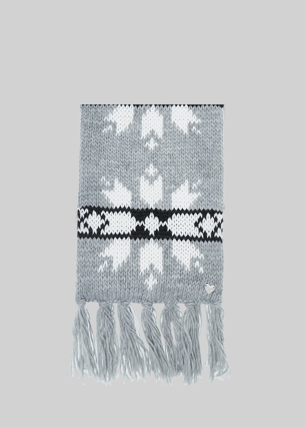Sady scarf with snowflake pattern and fringes - Grey / White / Black