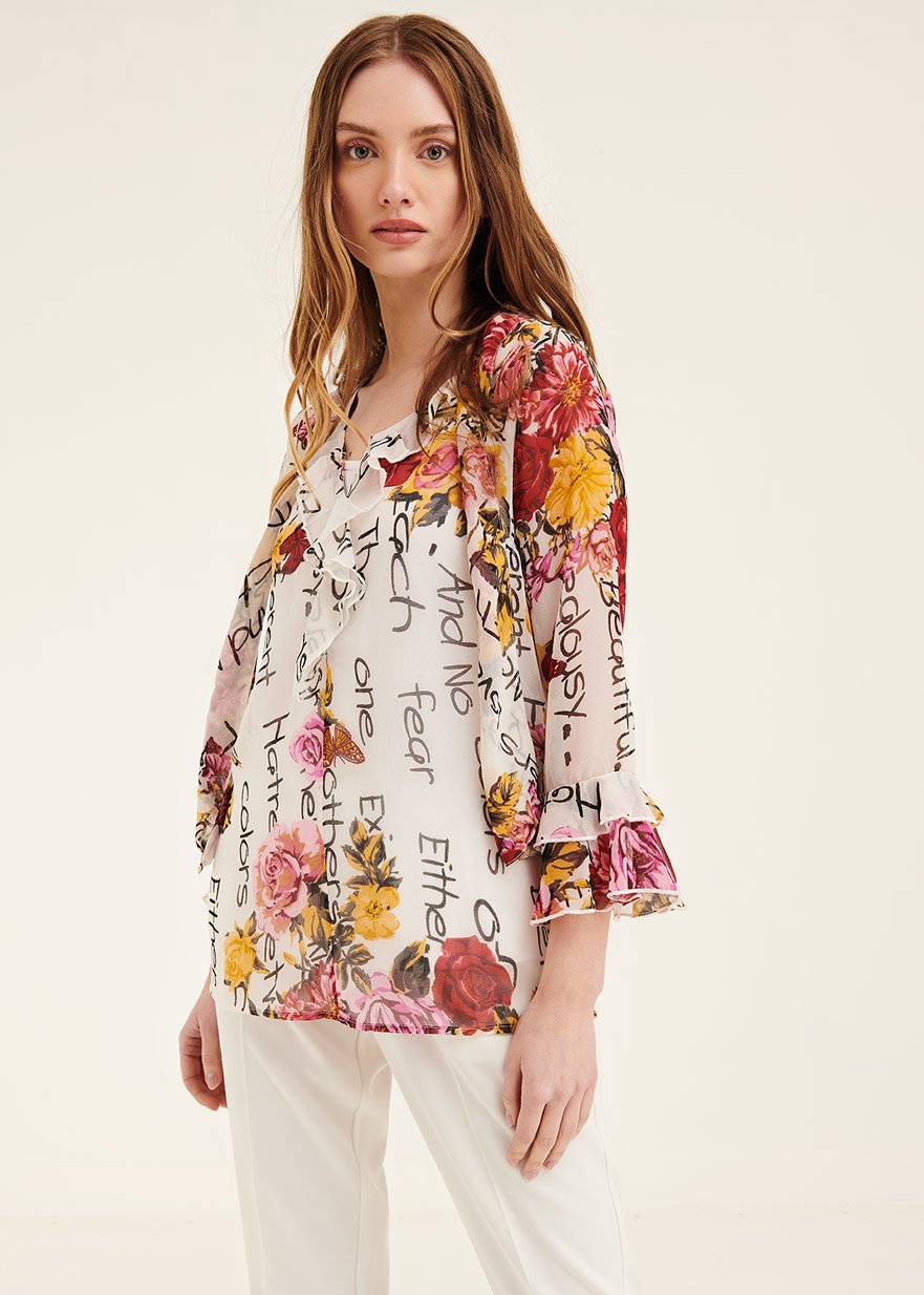 Camicia Clid fantasia fiori - Black White Fantasia - Donna