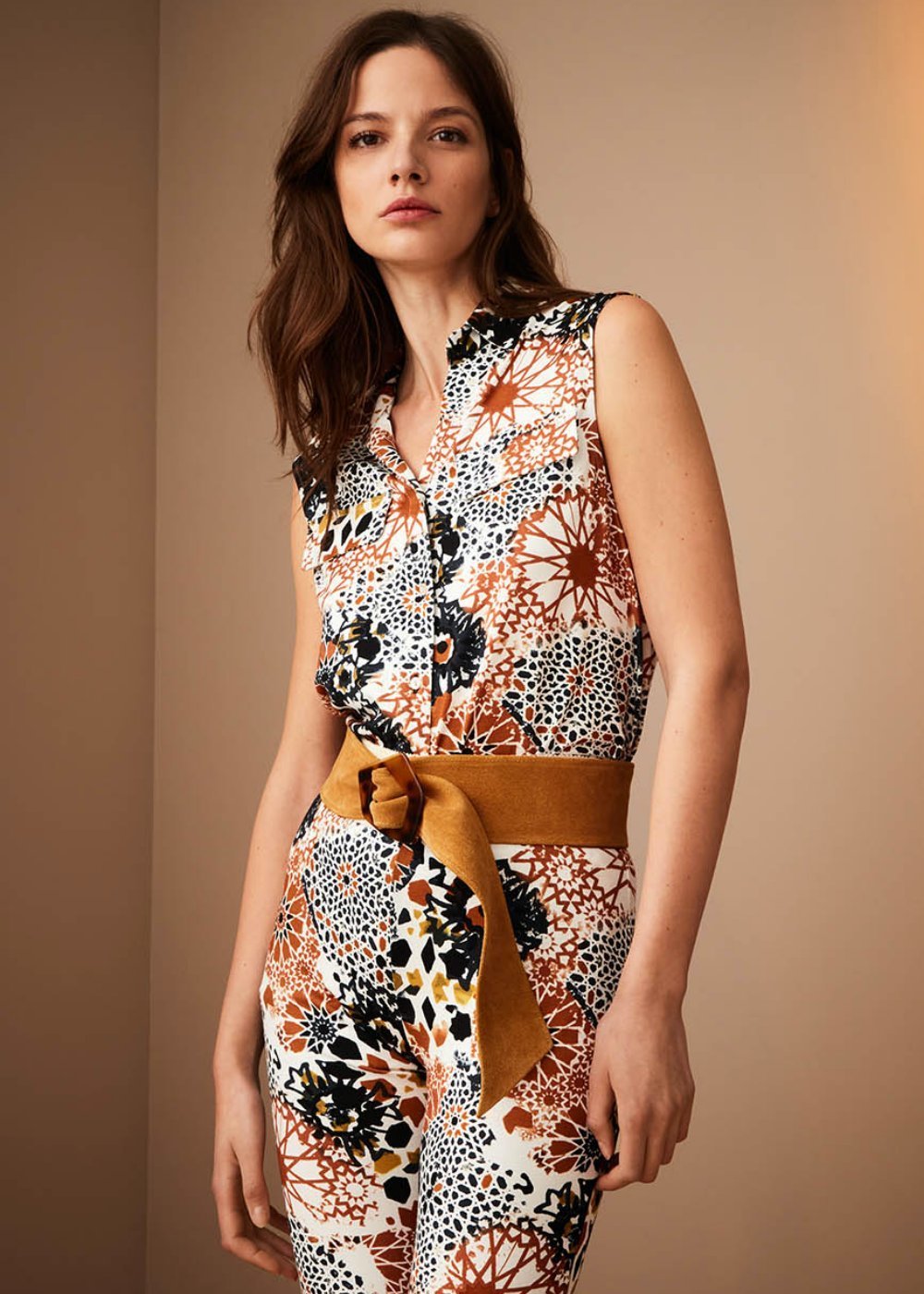Camicia Jane con tasche alette - White / Papaya Fantasia - Donna