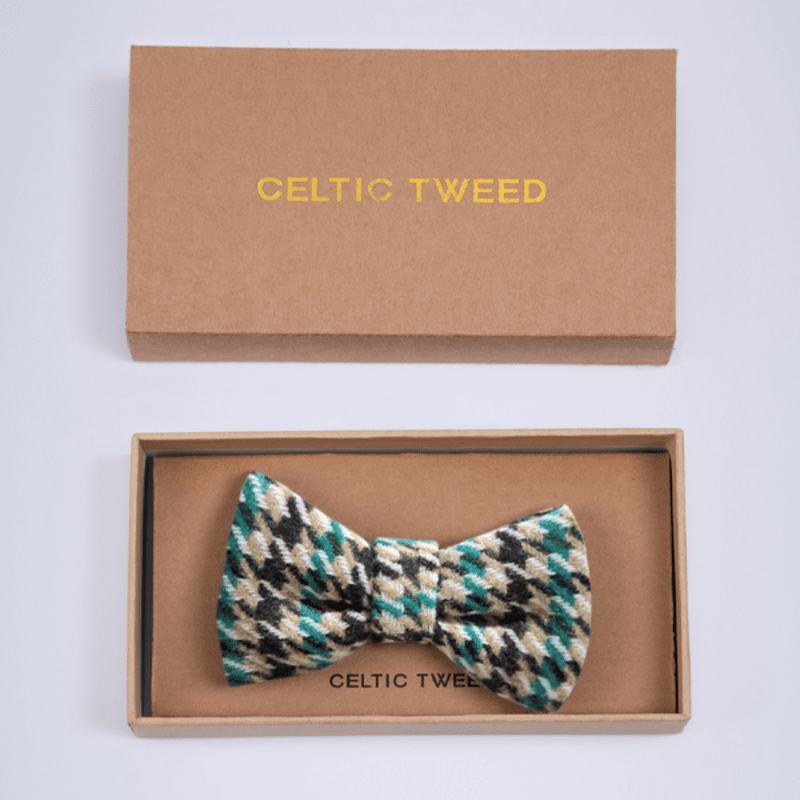 Green Houndstooth Tweed Bow Tie