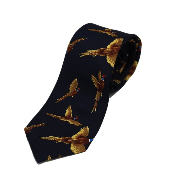 Flying Pheasants On Navy Ground Country Silk Tie