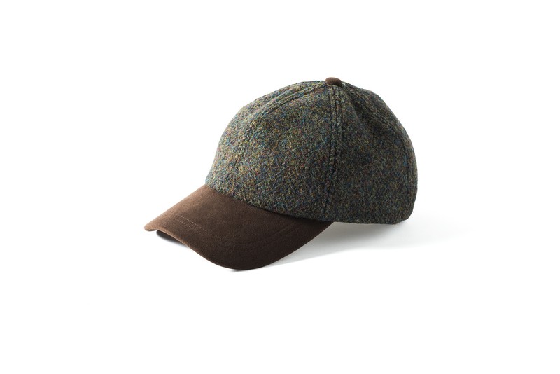 Harris Tweed – Grüne Baseballkappe aus Tweed mit Fischgrätenmuster