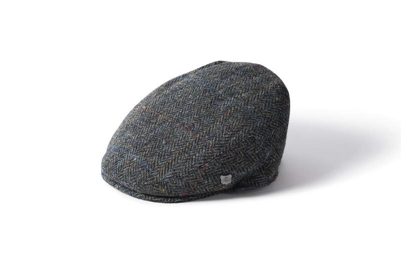 Harris Tweed Grey & Blue Check Flat Cap