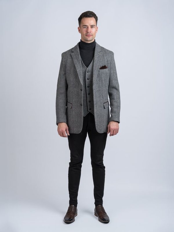 Grey Hunting Tweed Jacket with Moleskin Trim