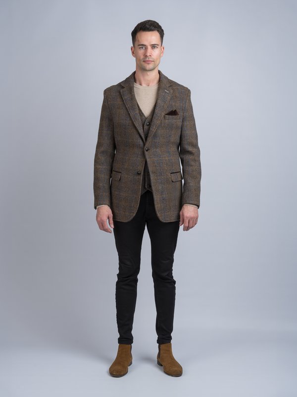 Horse Brown Hunting Tweed Jacket with Moleskin Trim