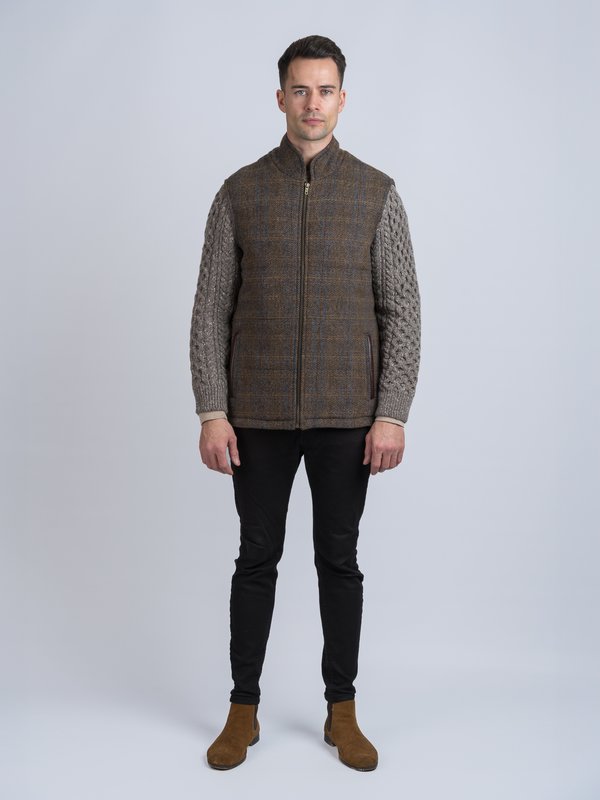 Horse Brown Shackleton Jacket with Rocky Road Cable Knit Sleeve