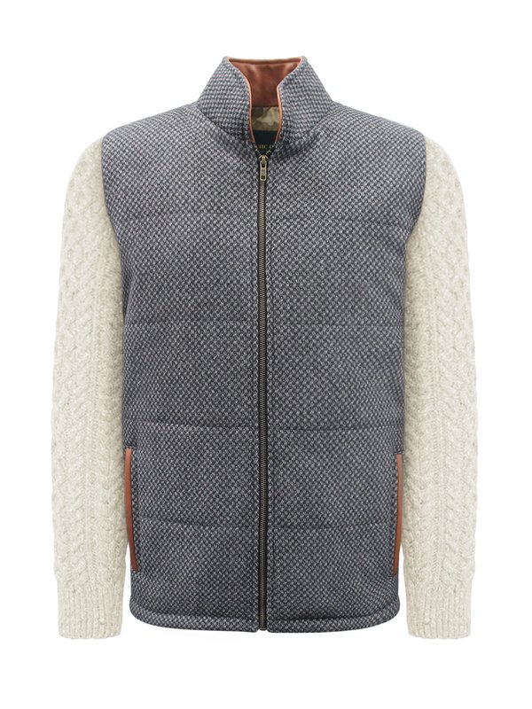 Dark Grey Diamond Jacket with Natural Cable Knit Sleeve
