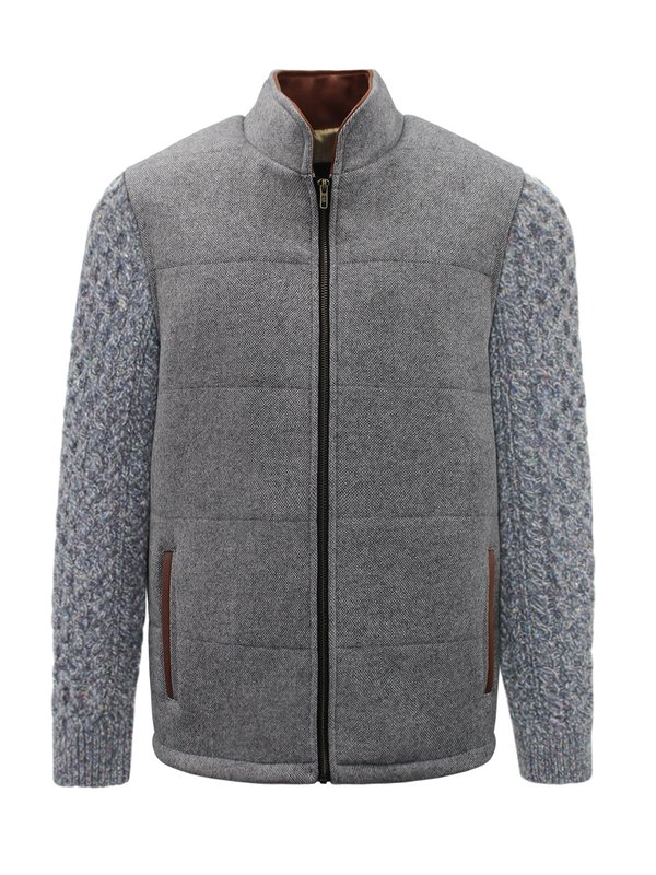Light Grey Jacket with Navy Marl Cable Knit Sleeve