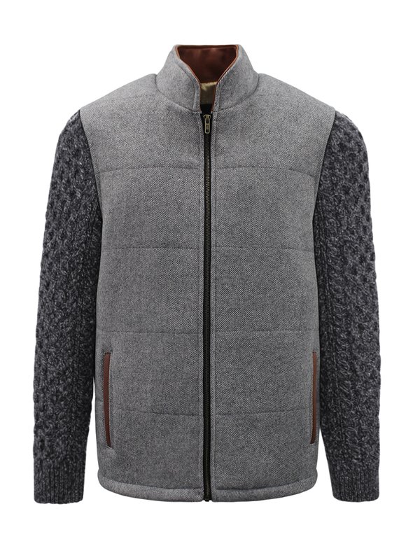 Light Grey Jacket with Charcoal Cable Knit Sleeve