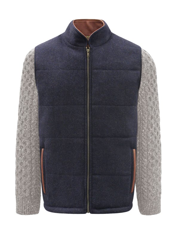 Navy Shackleton Jacket with Rocky Road Cable Knit Sleeve