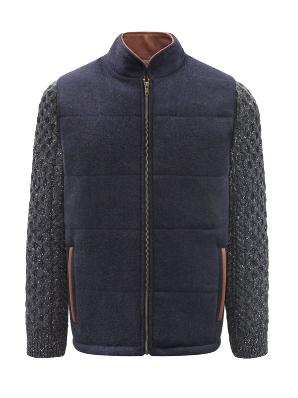 Navy Shackleton Jacket with Charcoal Cable Knit Sleeve