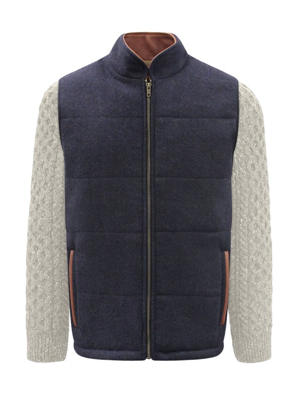 Navy Shackleton Jacket with Natural Cable Knit Sleeve