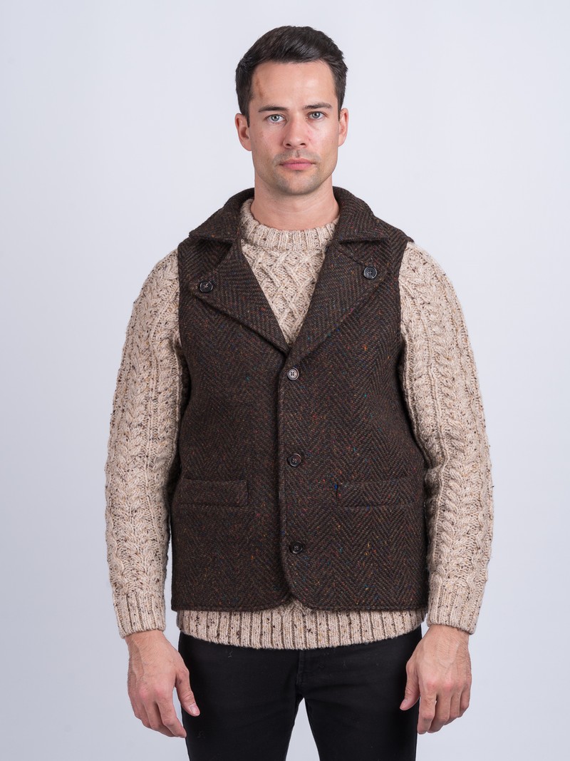 Man Of Aran – Große, braune Tweed-Weste