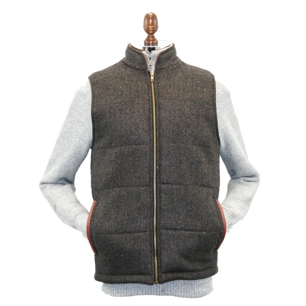 Men's Brown Tweed Body  Warmer And Gilet With leather Trims